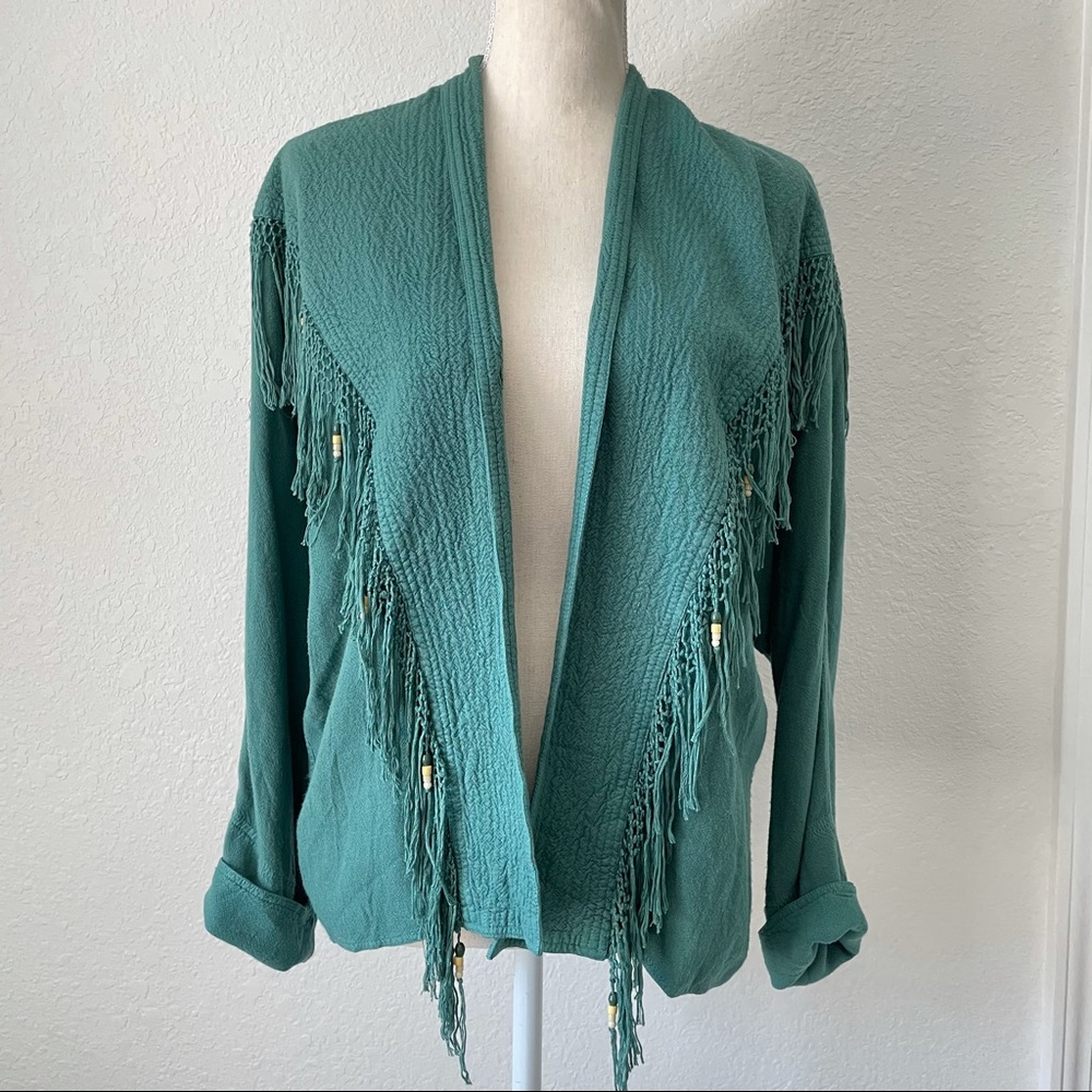 VINTAGE AMAZING BEADED FRINGE JACKET SHIRT TOP M